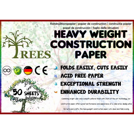 Trees Heavy Weight Premium Quality Construction Paper - White - A3 - Pack  of 50